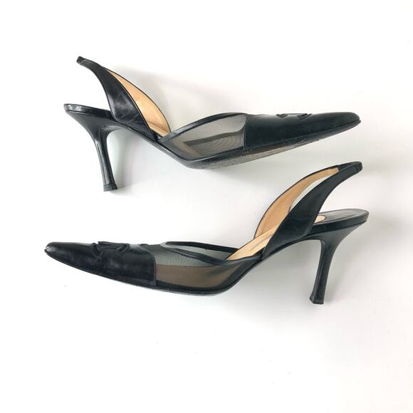 Vintage Chanel CC Logo Leather and Mesh Pointed Toe Slingback Pumps 38 - Picture 6 of 10
